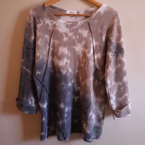 Fairy Grunge Waffle Knit Sweater Camo Scoop Neck Oversized Cozy Goblincore Sz S